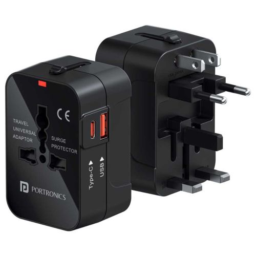 Portronics Juicemate Universal Travel Adapter with 20W PD (Black)