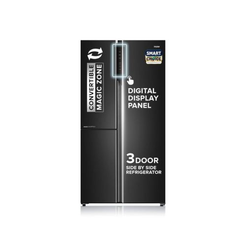 Haier SmartChoice 598L 3 Star 3-Door Side by Side Frost Free Refrigerator (HRT-683GK, Graphite Black)