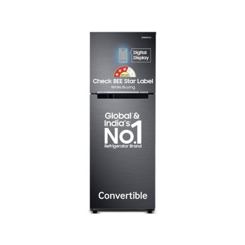 Samsung 236 L, 3 Star, Convertible, Digital Inverter with Display Frost Free Double Door Refrigerator (RT28C3733B1/HL, Black Matte/Elegant Inox)