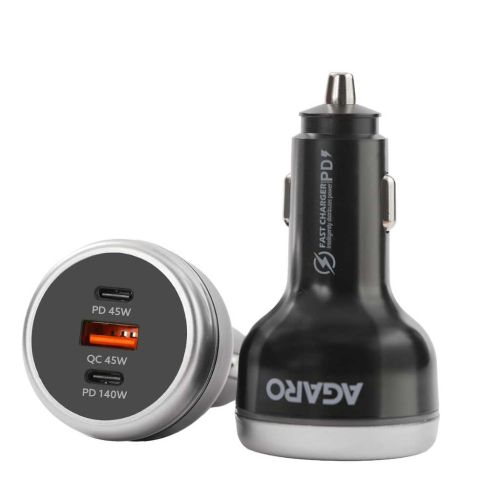 AGARO Flash 230W 3-Port Fast Car Charger (Dual Type-C PD 140W + 45W, USB-A 45W)