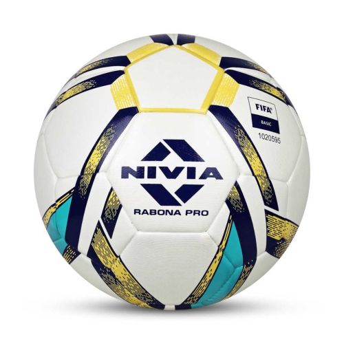 Nivia Rabona Pro Football with Pump – 32 Panels Glossy TPU Stitched Match Ball (Size 5, White)