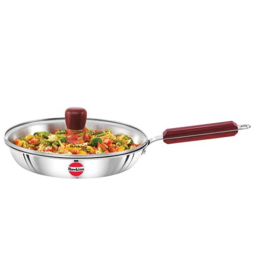 Hawkins Triply Stainless Steel Frying Pan 24 cm with Glass Lid (SSF24G)